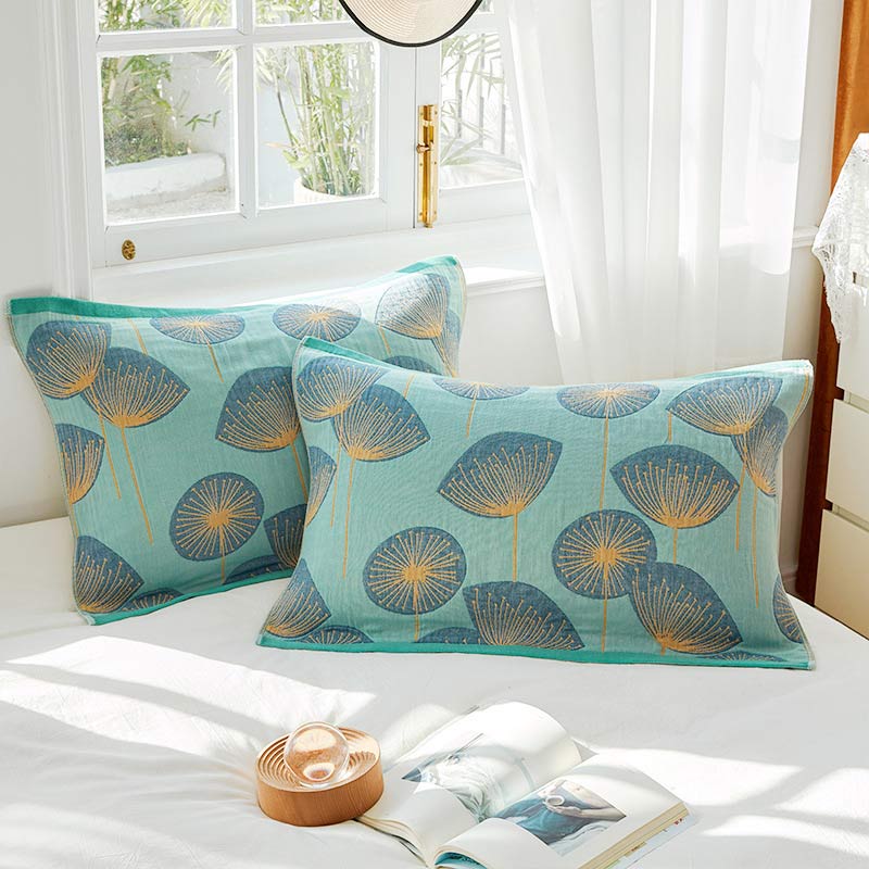 Cotton gauze pillow towel – Dandelion print – Set of 2 – Soft and breathable – 20" x 29"