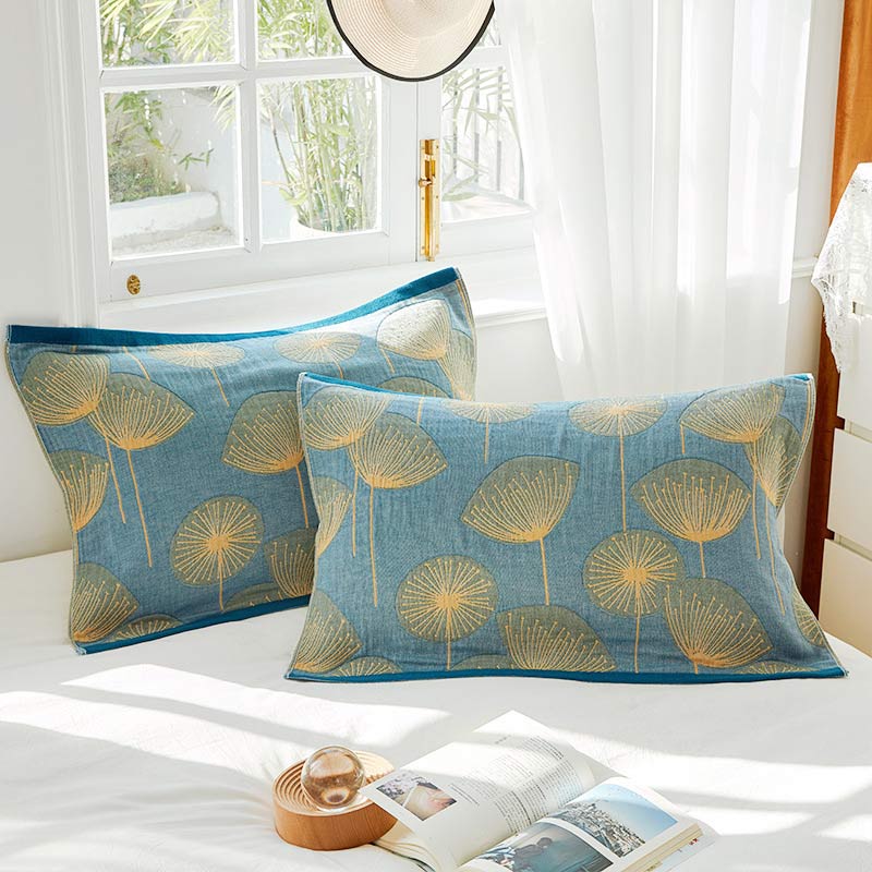 Cotton gauze pillow towel – Dandelion print – Set of 2 – Soft and breathable – 20" x 29"