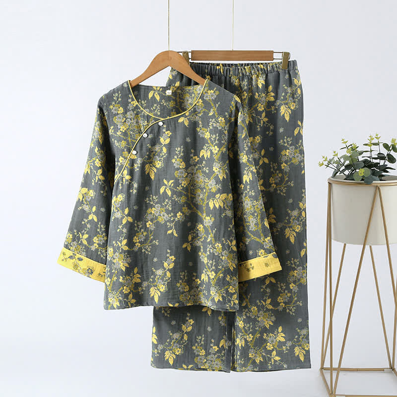 Cotton loungewear set – Jacquard floral print – Soft and breathable – Womens lounge sets for indoor and outdoor relaxation