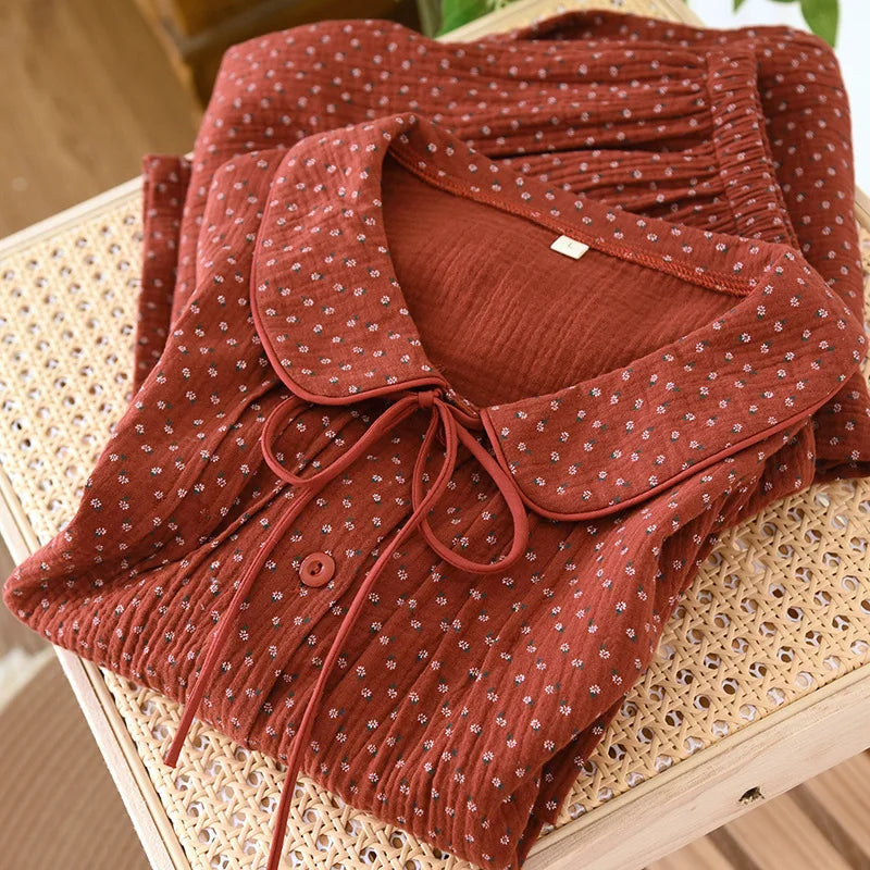 Cotton pajama set – Autumn colors – Two-piece women's sleepwear – Comfortable loungewear