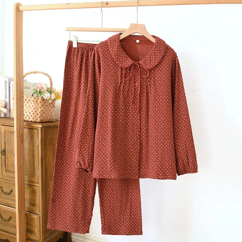 Cotton pajama set – Autumn colors – Two-piece women's sleepwear – Comfortable loungewear