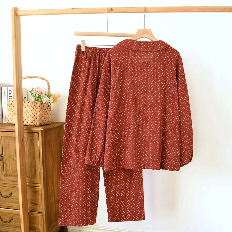 Cotton pajama set – Autumn colors – Two-piece women's sleepwear – Comfortable loungewear