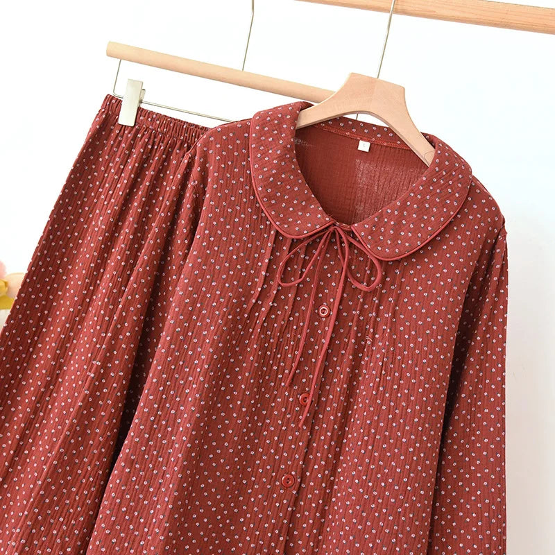 Cotton pajama set – Autumn colors – Two-piece women's sleepwear – Comfortable loungewear