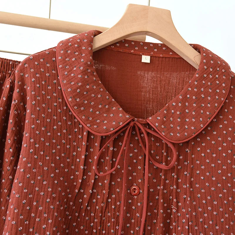 Cotton pajama set – Autumn colors – Two-piece women's sleepwear – Comfortable loungewear