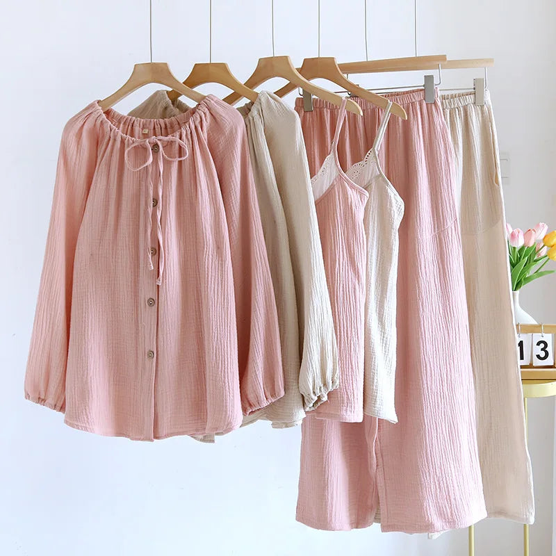 Cotton pajamas set – Soft gauze – Long sleeve – Comfortable sleepwear for women