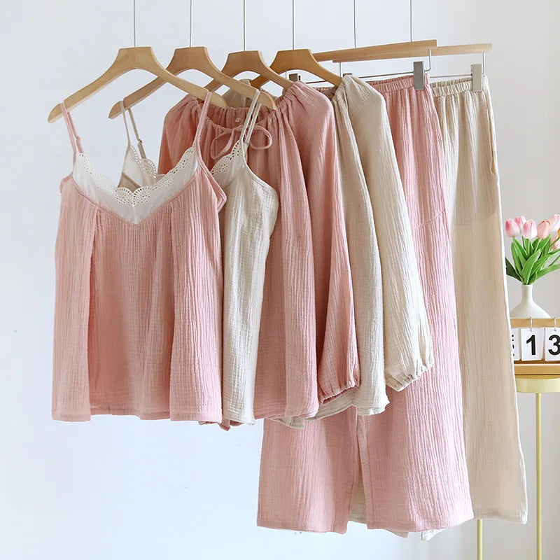Cotton pajamas set – Soft gauze – Long sleeve – Comfortable sleepwear for women