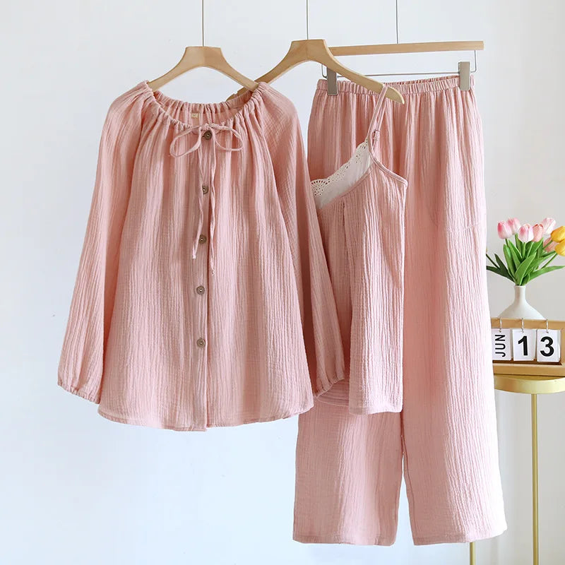 Cotton pajamas set – Soft gauze – Long sleeve – Comfortable sleepwear for women