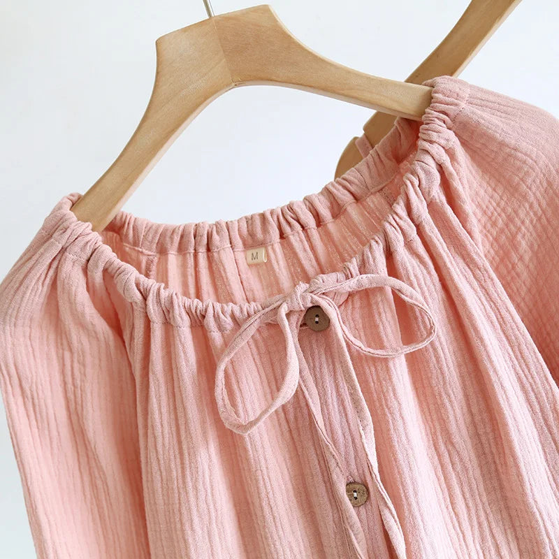 Cotton pajamas set – Soft gauze – Long sleeve – Comfortable sleepwear for women