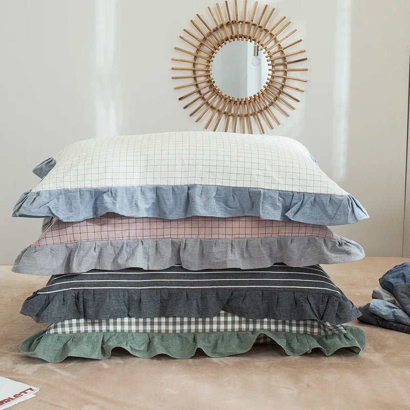 Cotton pillowcase – Floral ruffle design – Elegant European style – 18.8 x 29 in