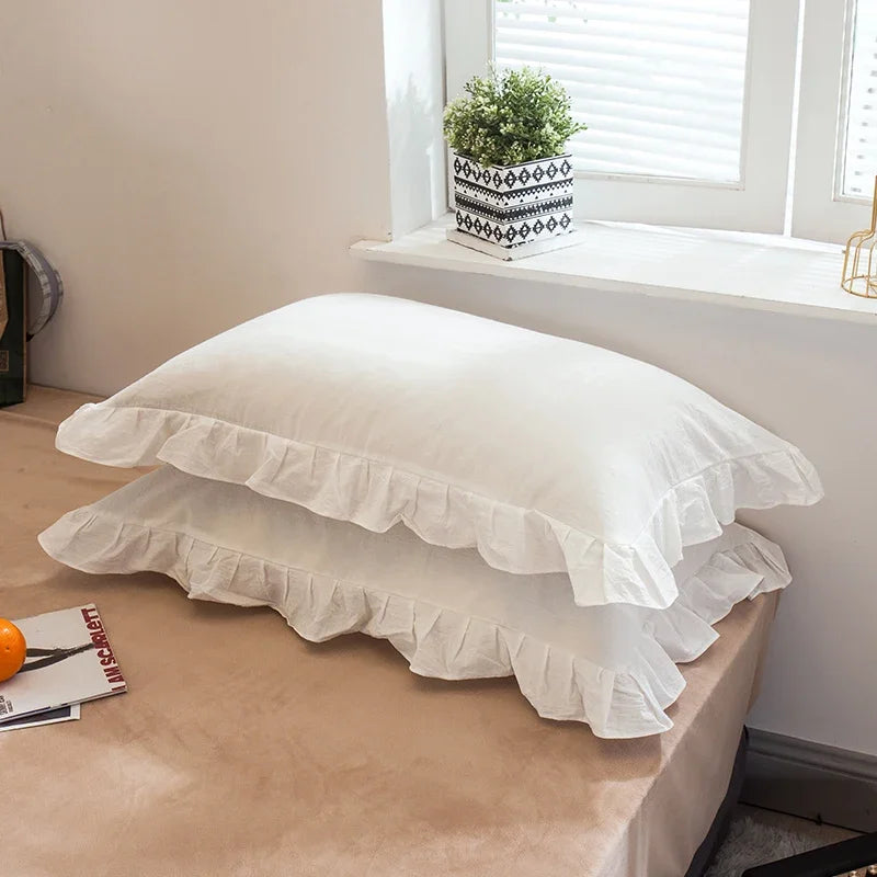 Cotton pillowcase – Floral ruffle design – Elegant European style – 18.8 x 29 in