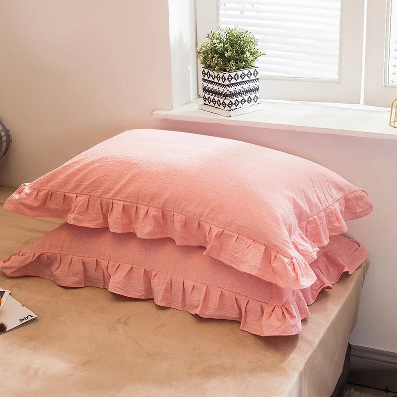 Cotton pillowcase – Floral ruffle design – Elegant European style – 18.8 x 29 in