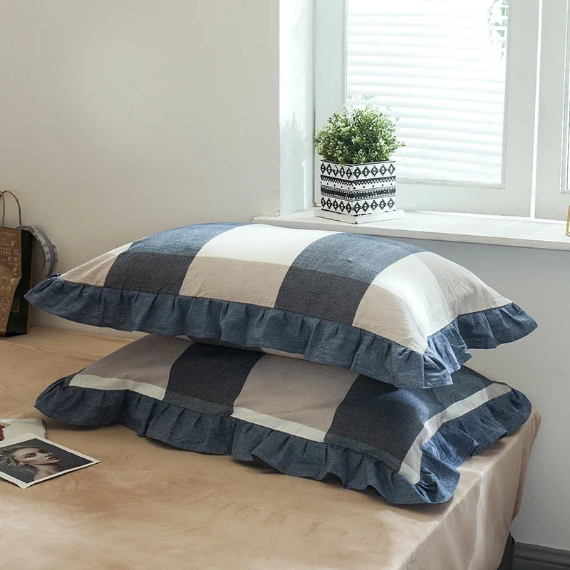 Cotton pillowcase – Floral ruffle design – Elegant European style – 18.8 x 29 in