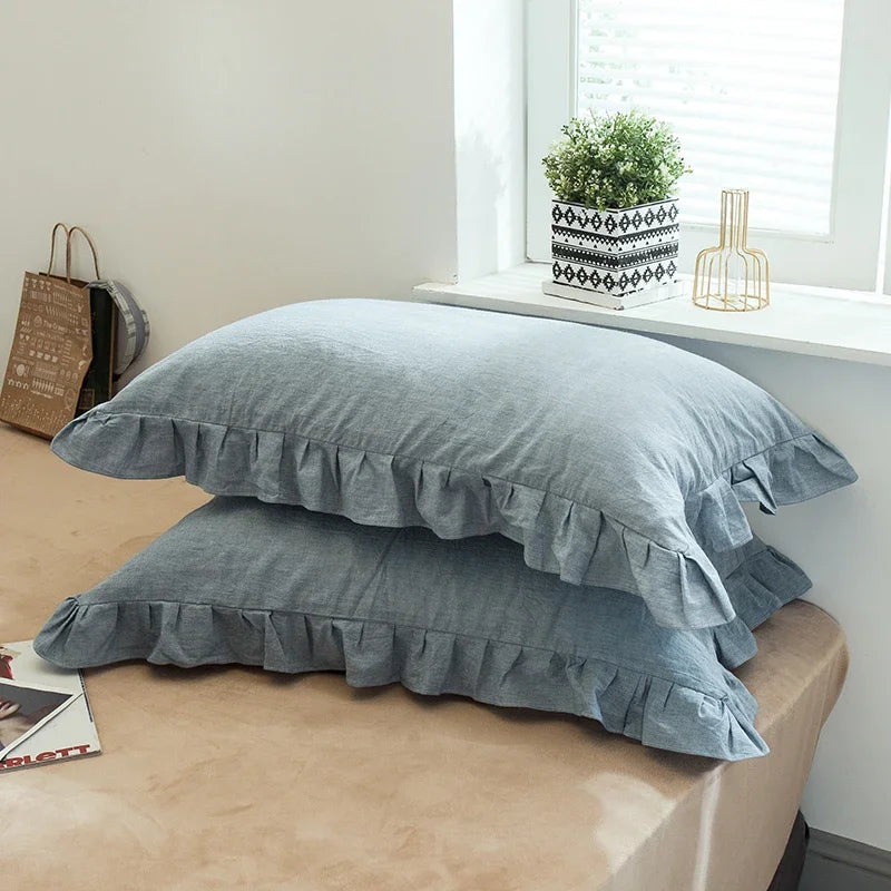 Cotton pillowcase – Floral ruffle design – Elegant European style – 18.8 x 29 in