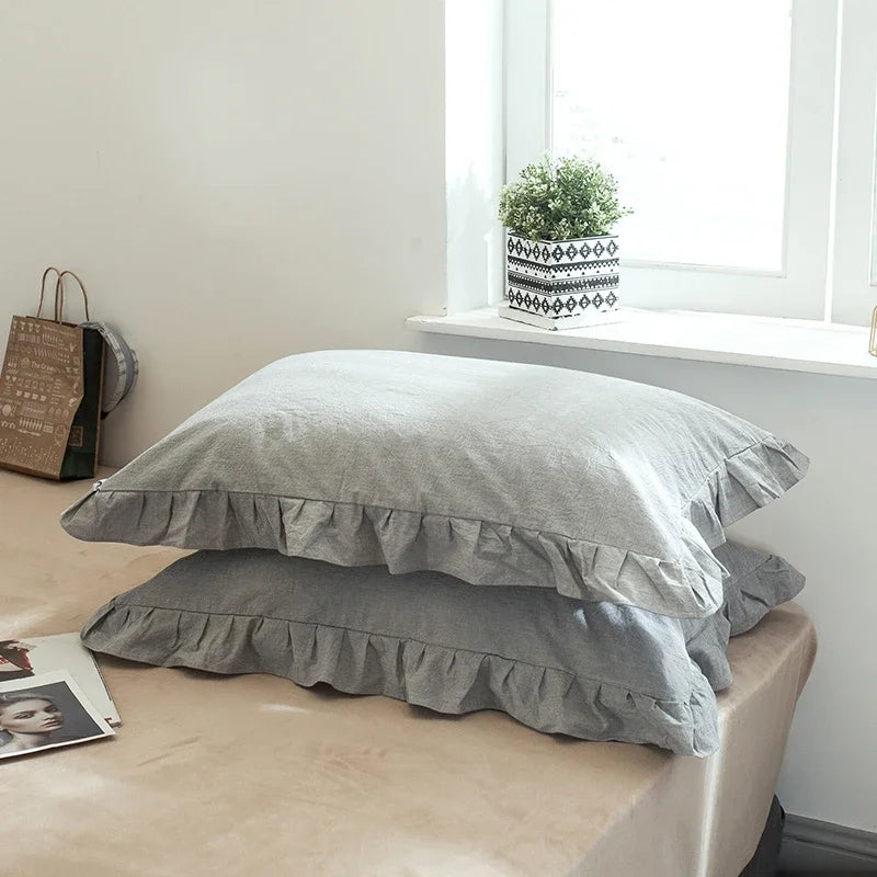 Cotton pillowcase – Floral ruffle design – Elegant European style – 18.8 x 29 in