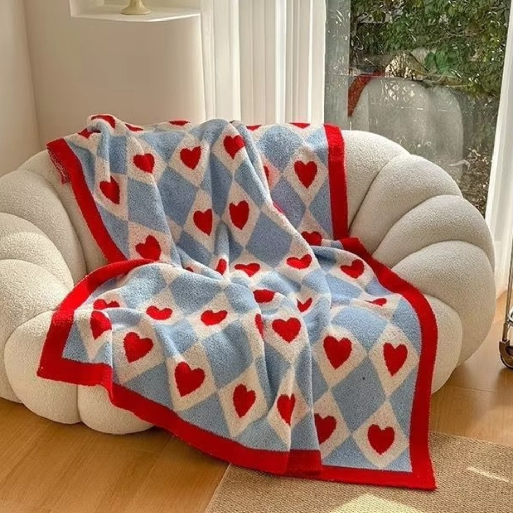 Cozy Argyle Heart Blanket - Soft Microfiber Throw for Couch or Bed, 51x67