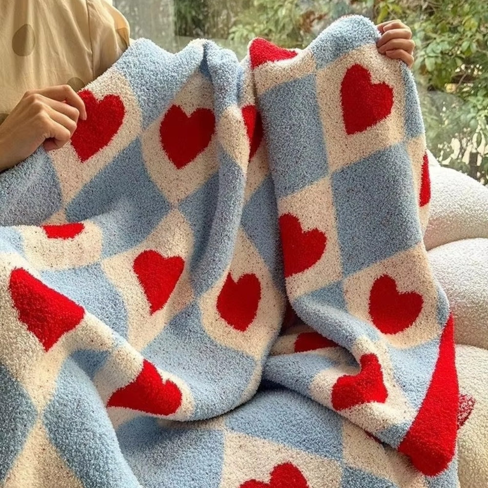Cozy Argyle Heart Blanket - Soft Microfiber Throw for Couch or Bed, 51x67