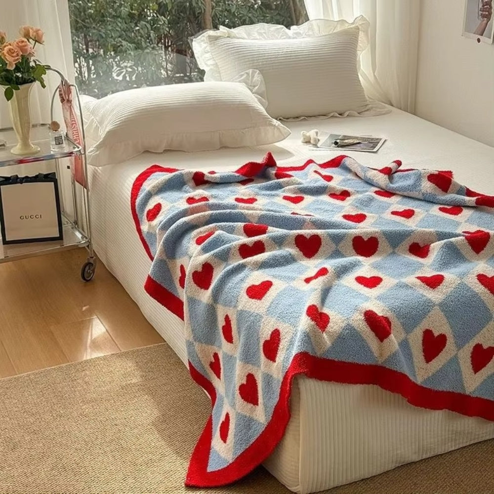 Cozy Argyle Heart Blanket - Soft Microfiber Throw for Couch or Bed, 51x67