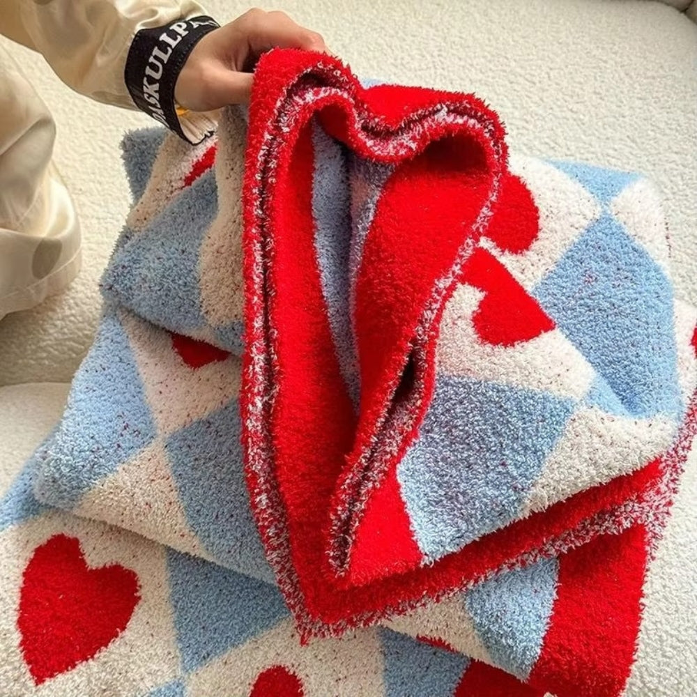 Cozy Argyle Heart Blanket - Soft Microfiber Throw for Couch or Bed, 51x67