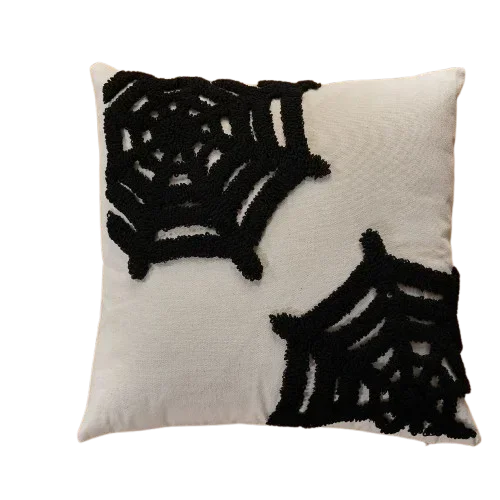 Cushion cover – Polyester – Embroidered ghost and pumpkin – Halloween decor for sofa – 17.7 x 17.7 in
