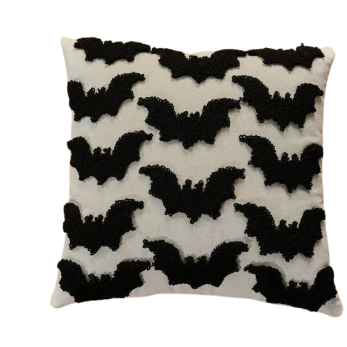 Cushion cover – Polyester – Embroidered ghost and pumpkin – Halloween decor for sofa – 17.7 x 17.7 in