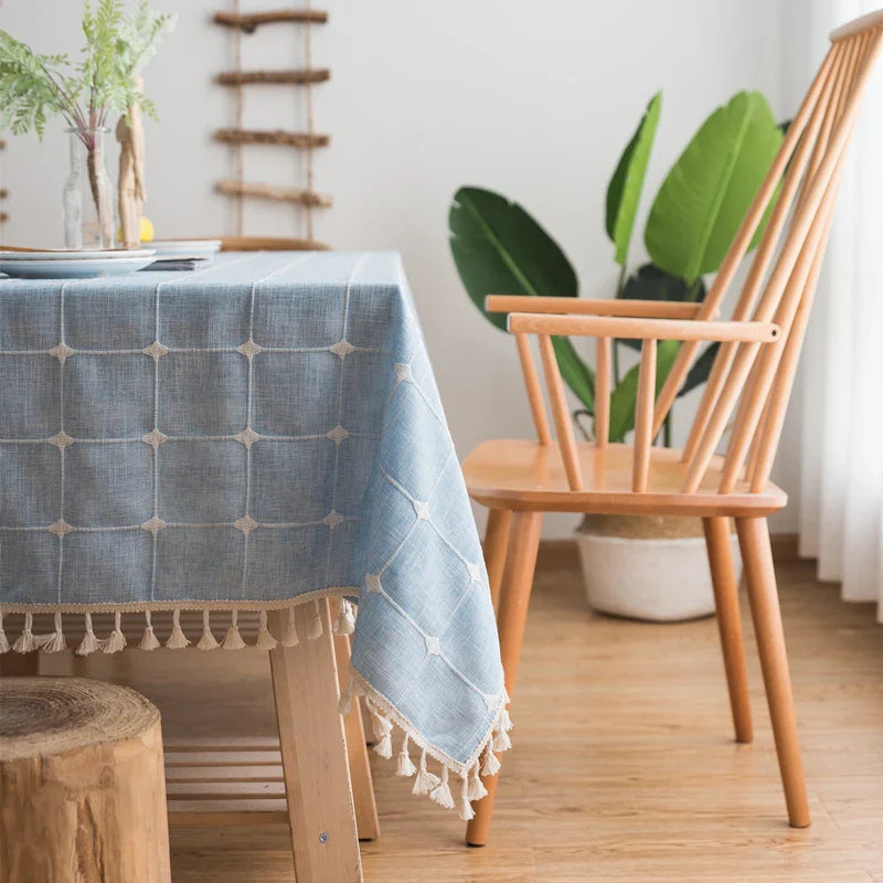 Custom Linen Tablecloth with Blue Stripes - Elegant Christmas Table Cover, Multiple Sizes for Banquet Dining