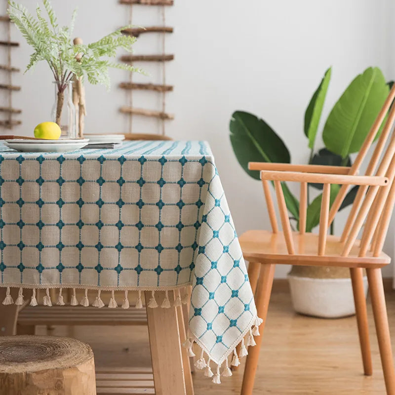 Custom Linen Tablecloth with Blue Stripes - Elegant Christmas Table Cover, Multiple Sizes for Banquet Dining