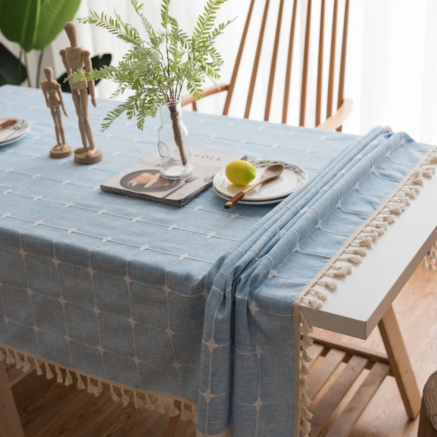 Custom Linen Tablecloth with Blue Stripes - Elegant Christmas Table Cover, Multiple Sizes for Banquet Dining