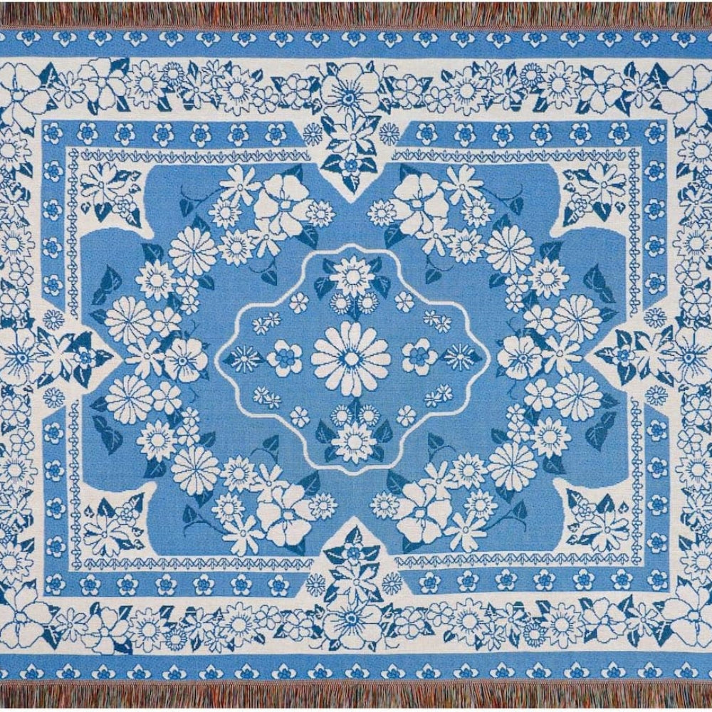 Blue Daisy Bloom Boho Travel Outdoor Blanket