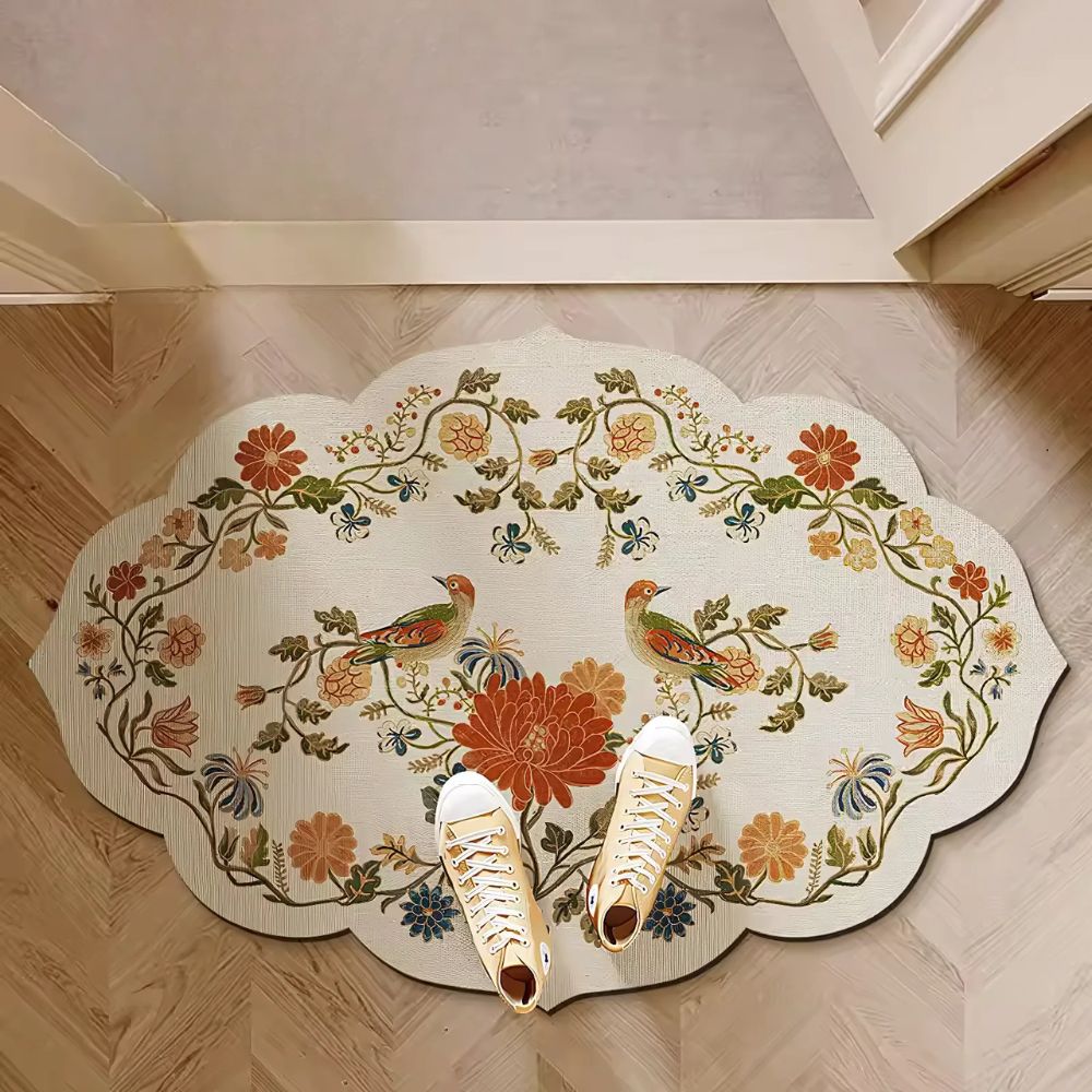 Diatomaceous bath mat – Floral design – Quick-dry and anti-slip – Elegant bathroom rug