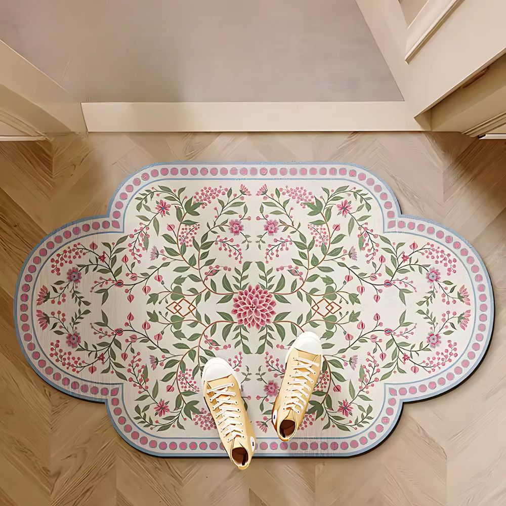 Diatomaceous bath mat – Floral design – Quick-dry and anti-slip – Elegant bathroom rug