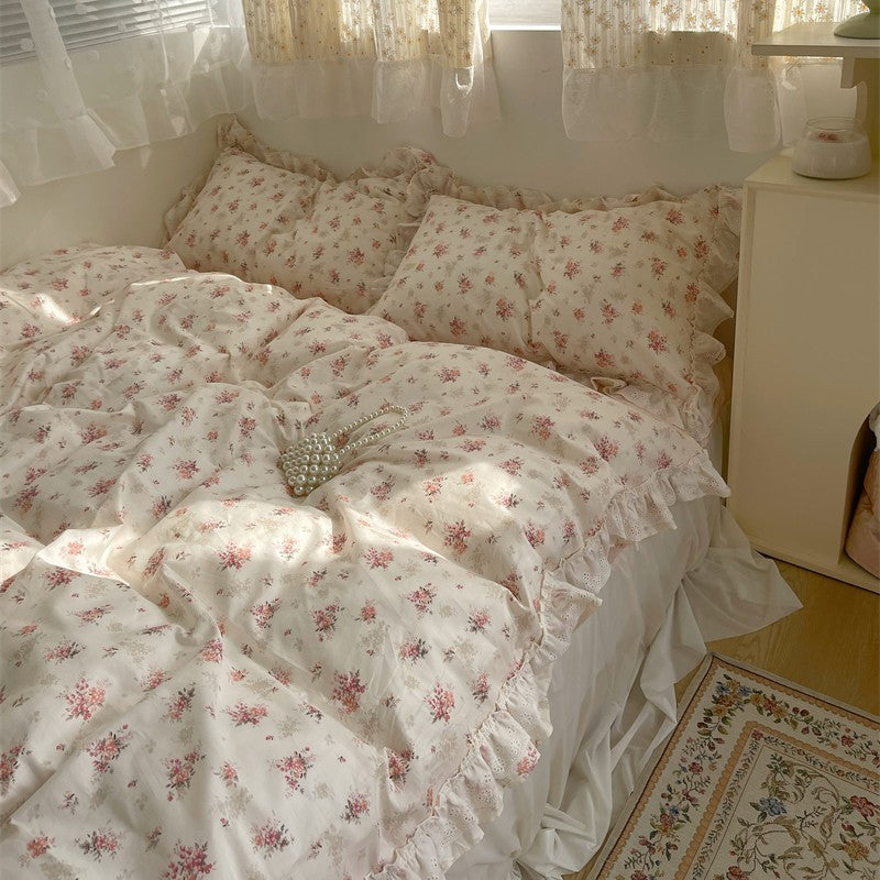 Duvet cover set – Embroidered pink floral design – Queen or King size options
