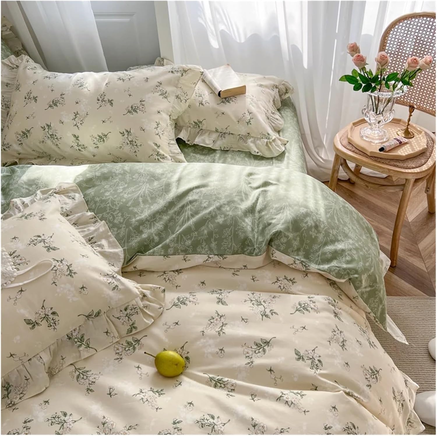 Duvet cover set – Reversible cotton-polyester blend – Green garden design
