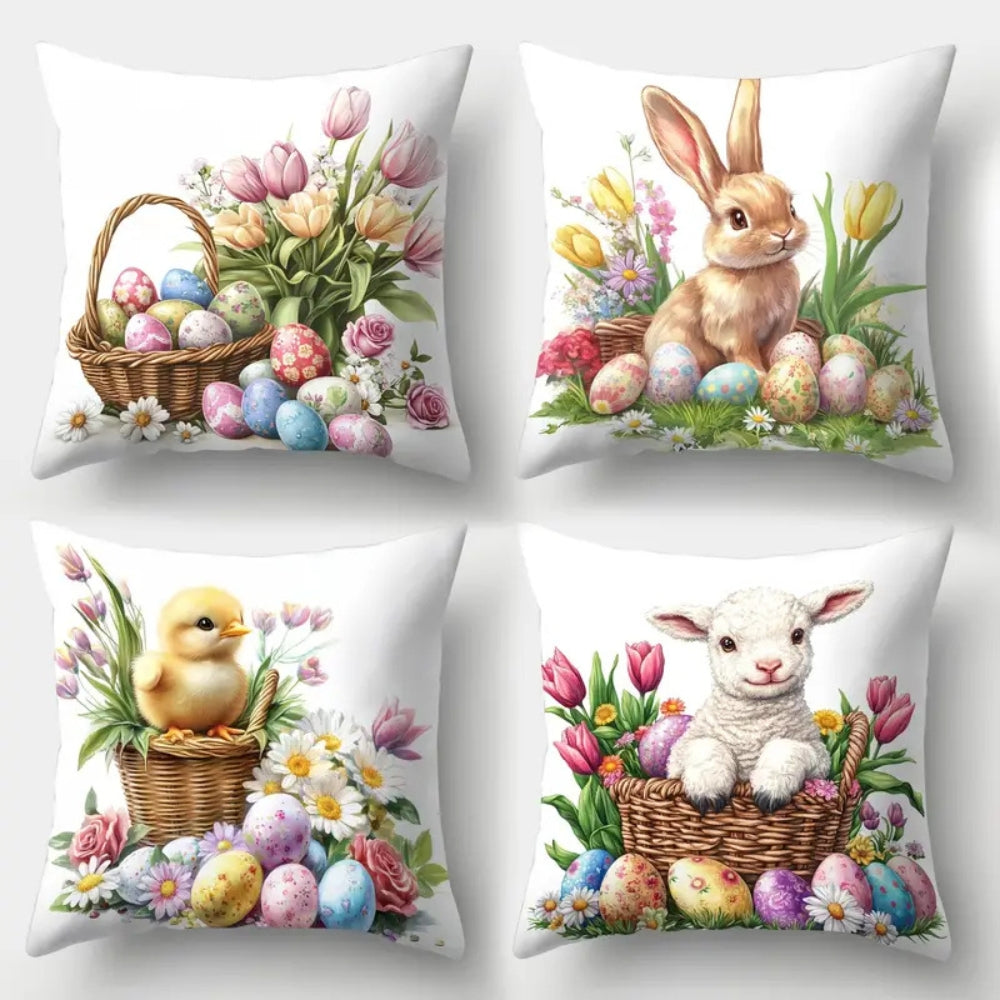 Easter Floral Bunnies Cushion Cover | 4pcs Set