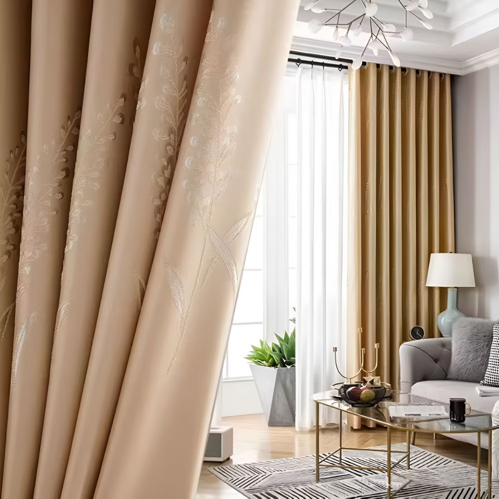 Blue blackout curtains with white sheer panels, modern window drapes for living room or bedroom light control and privacy