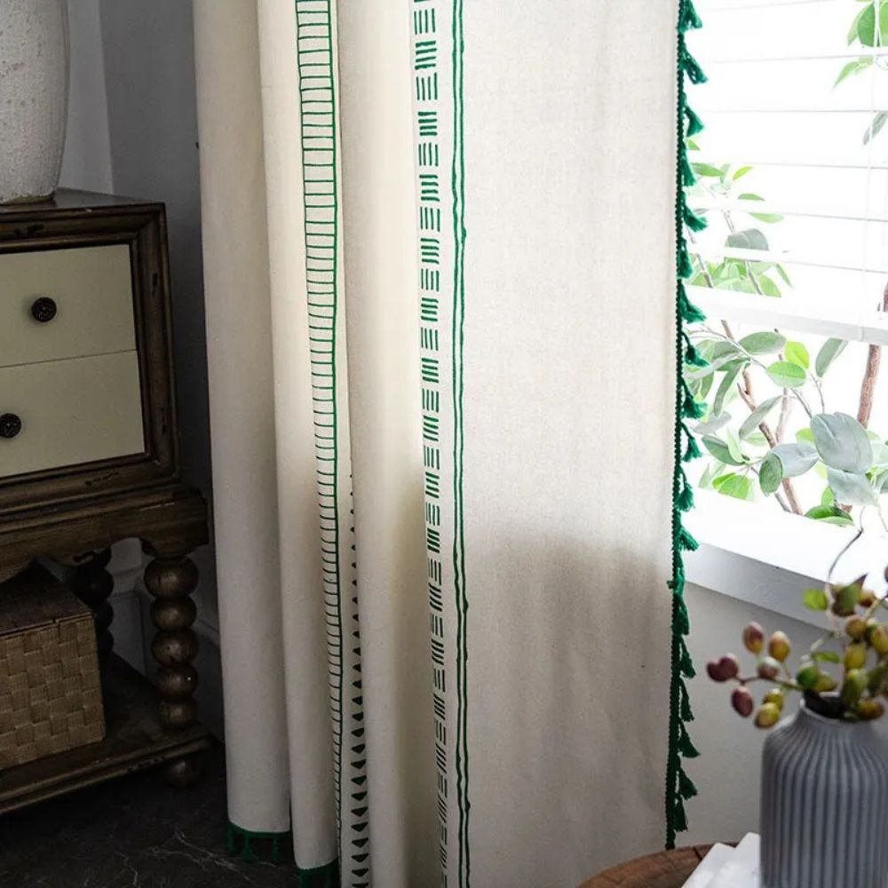Emerald Tribe Boho Tassel Curtain