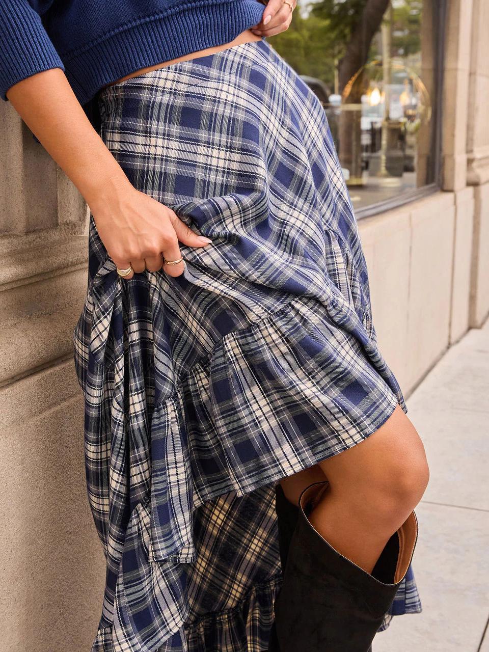 Crop Knit Sweater & Plaid Skirt Set