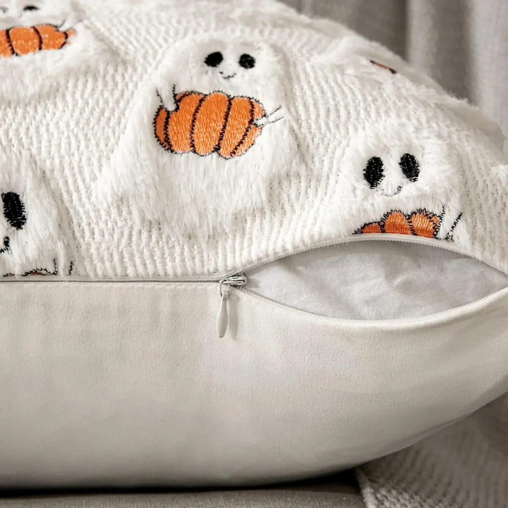 Faux Fleece Halloween Pumpkin Cushion Cover