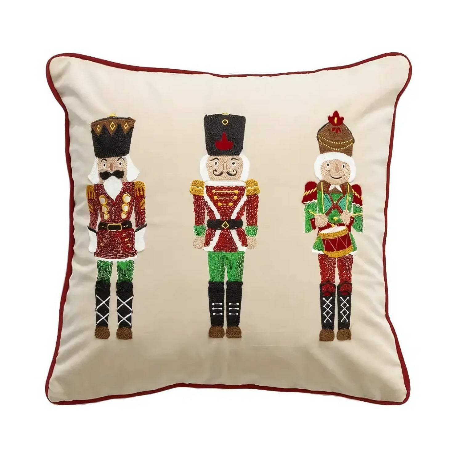 Festive Nutcracker Embroidered Christmas Cushion Cover