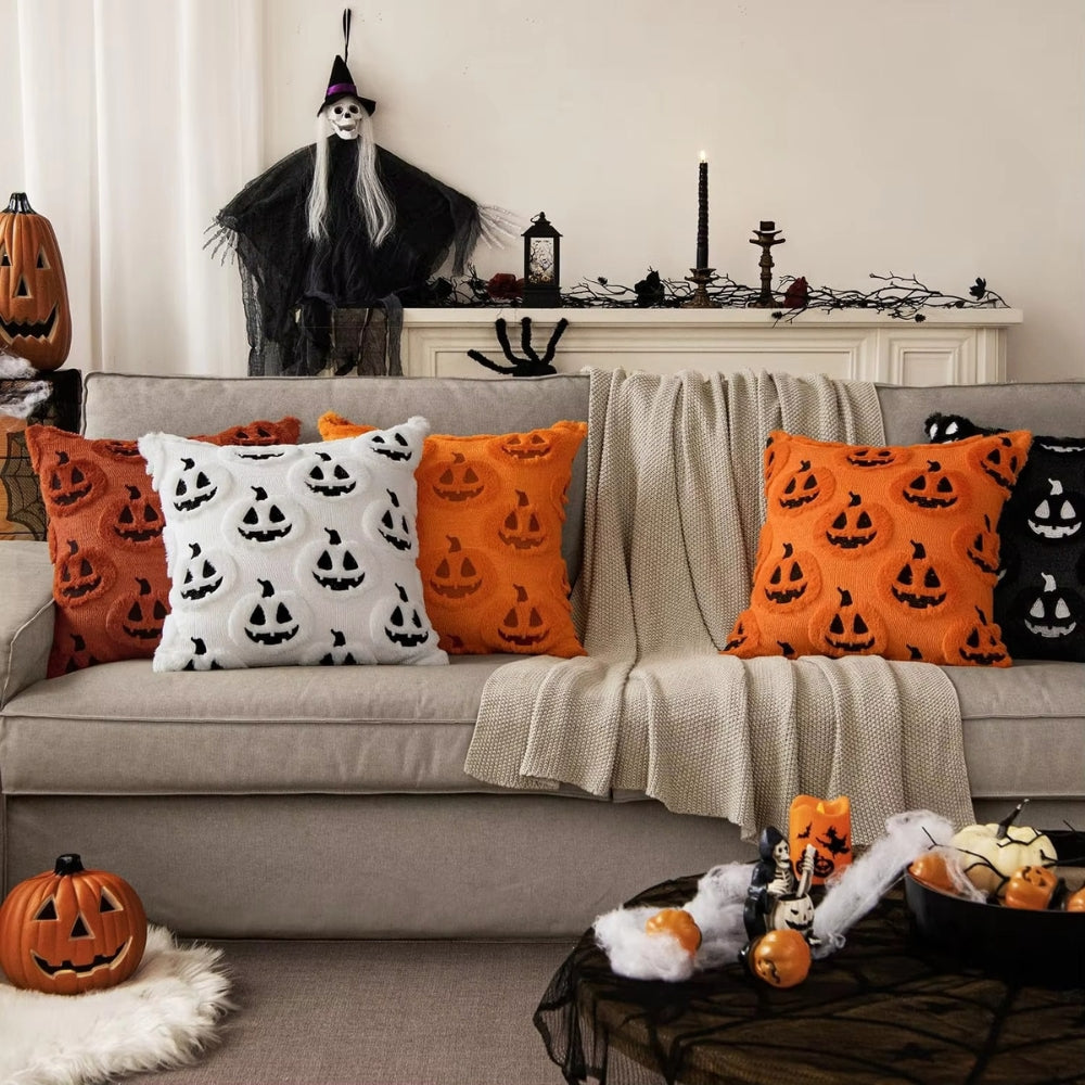 Faux Fleece Halloween Pumpkin Cushion Cover