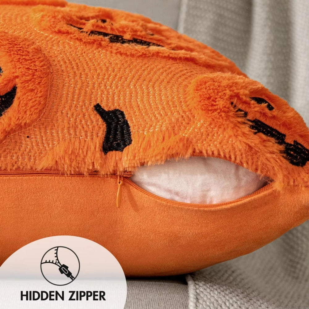 Faux Fleece Halloween Pumpkin Cushion Cover