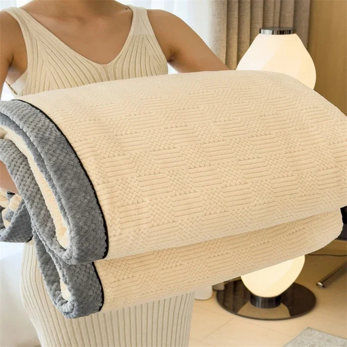 Fleece blanket – Soft jacquard design – Thickened winter warmth – Cozy multifunctional throw – 60 x 80 in