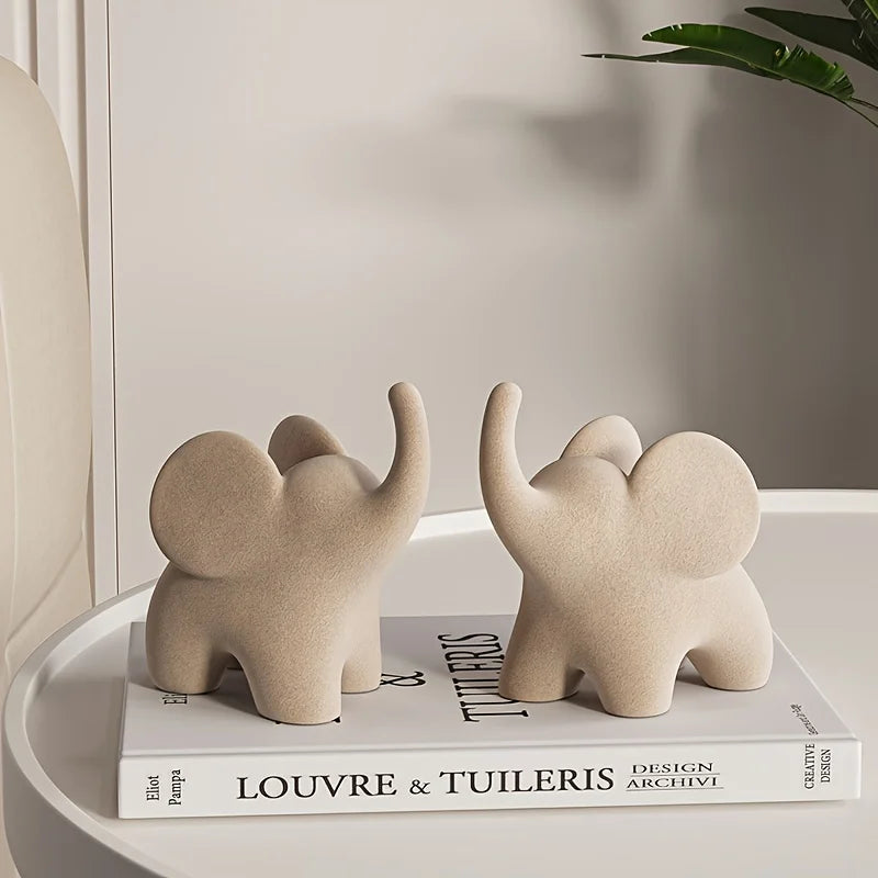 Flocked resin elephant figurine – Soft gray – Charming home decor – Ideal for living room or bedroom – 6 x 4 x 5 in