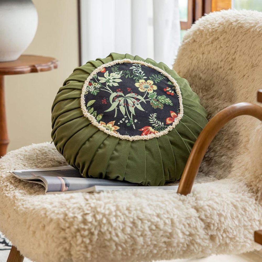 Floral Medley Velvet Round Cushion
