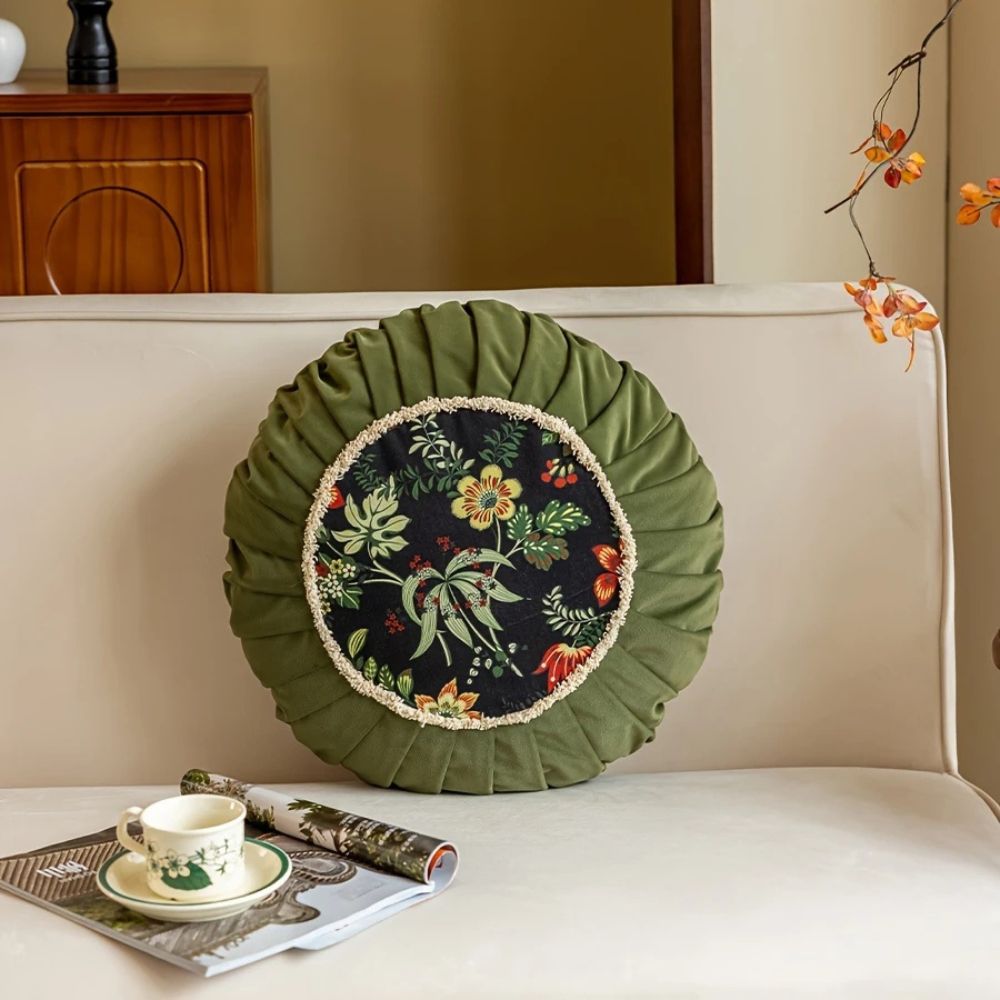Floral Medley Velvet Round Cushion