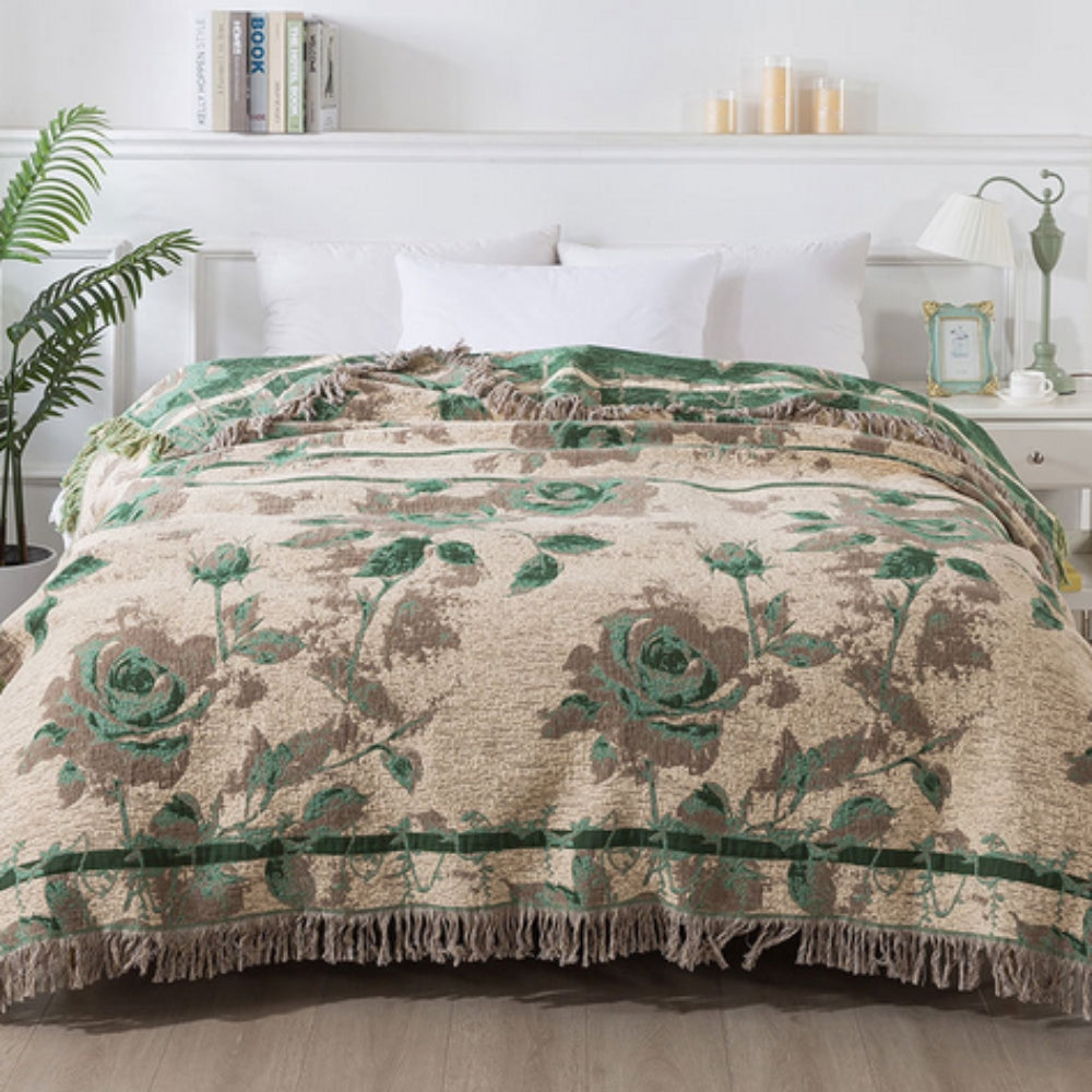 Floral Jacquard Cotton Throw Blanket, 50x60 Inches, Lightweight & Cozy Home Decor