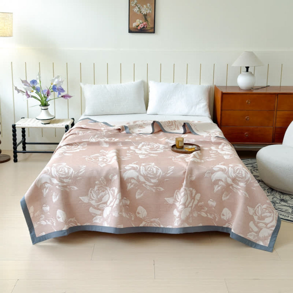 Flouriva Pink Rose Cotton Blanket