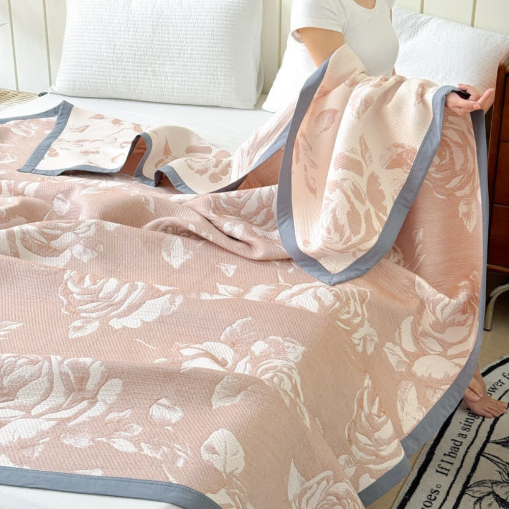 Flouriva Pink Rose Cotton Blanket