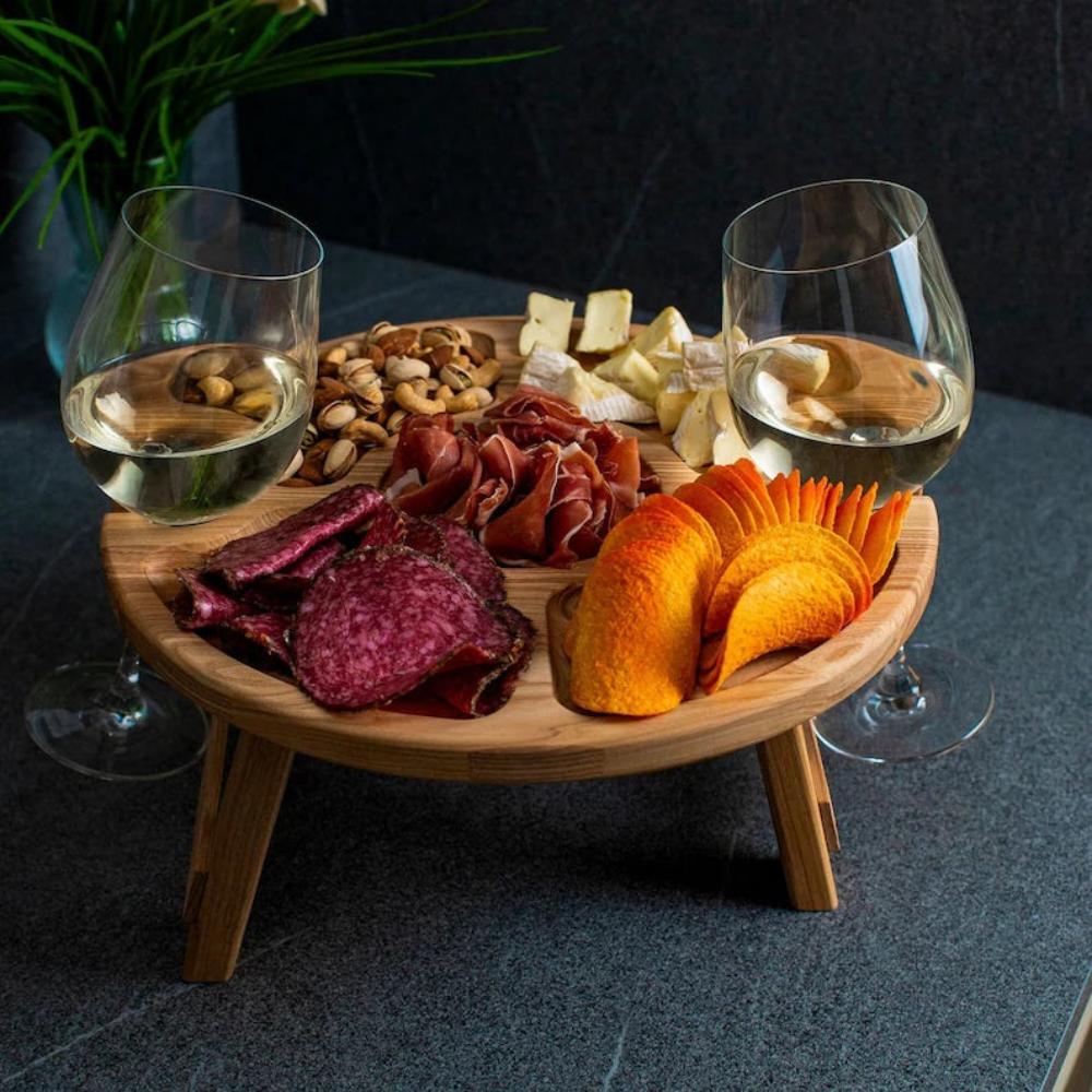 Folding Picnic Table with Wine Glass Notches - Compact Outdoor Dining Table for Picnics and Camping