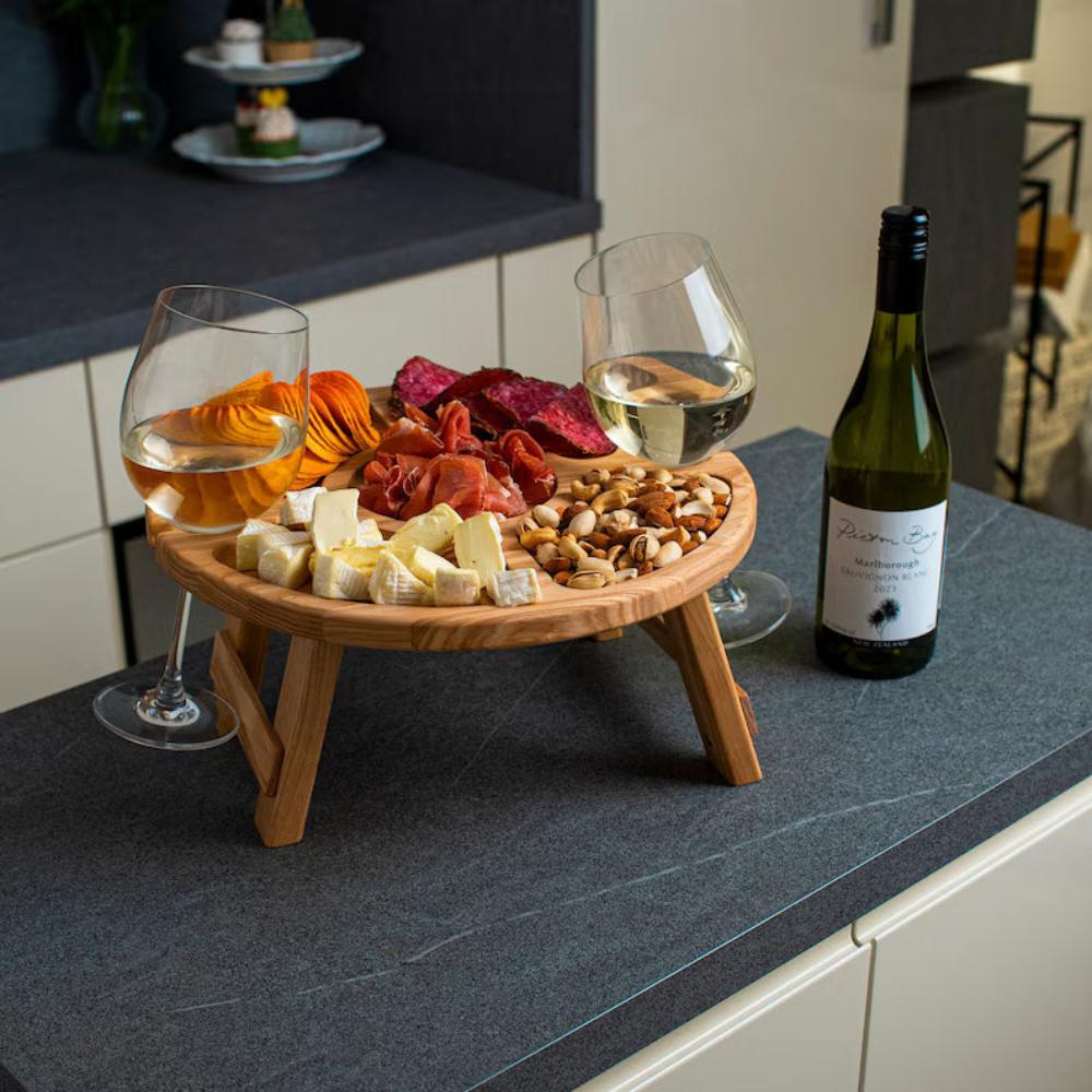 Folding Picnic Table with Wine Glass Notches - Compact Outdoor Dining Table for Picnics and Camping