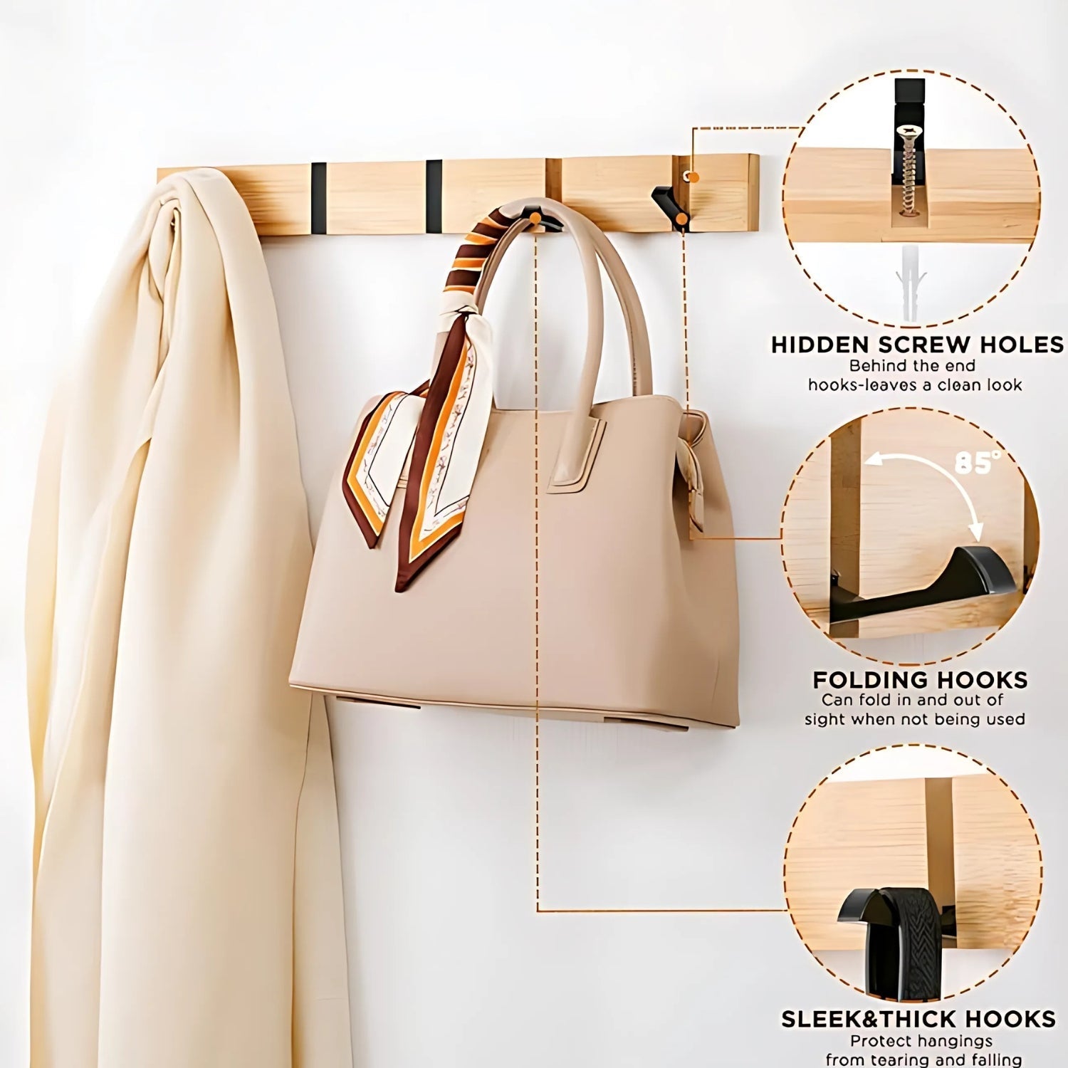 Functional Flip Wooden Wall Hook Rack